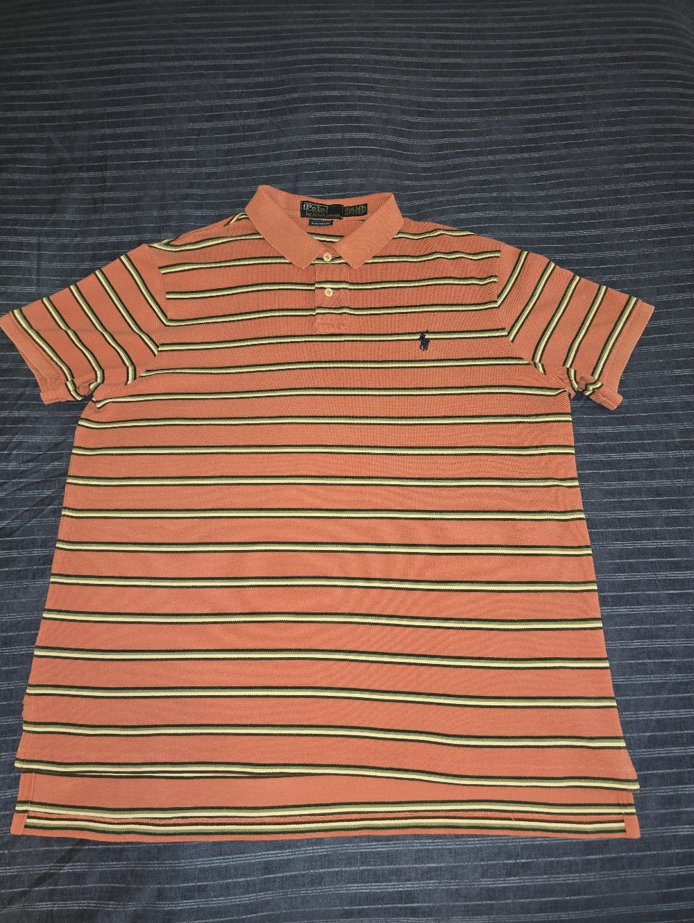 XL - Ralph Lauren Orange Striped Polo with Navy & Yellow Accents (CLEAN)